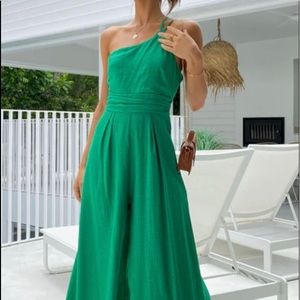 Green, one shoulder Billy J jumpsuit